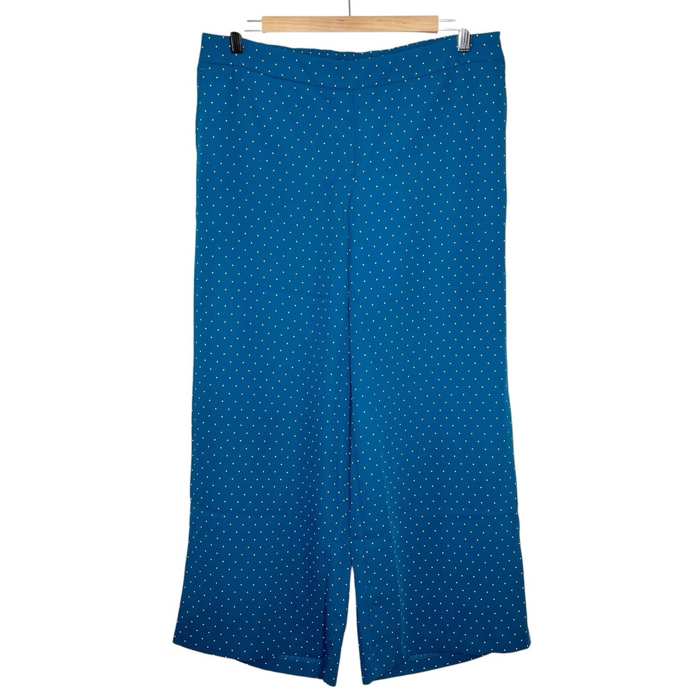 J Jill Polka Dot Wide Leg Crop Pants Blue Womens Size M Pull On High Rise Career